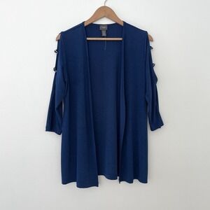 Chico's Travelers Women's Size 0 Small Blue 3/4 Cold Shoulders Tunic Cardigan